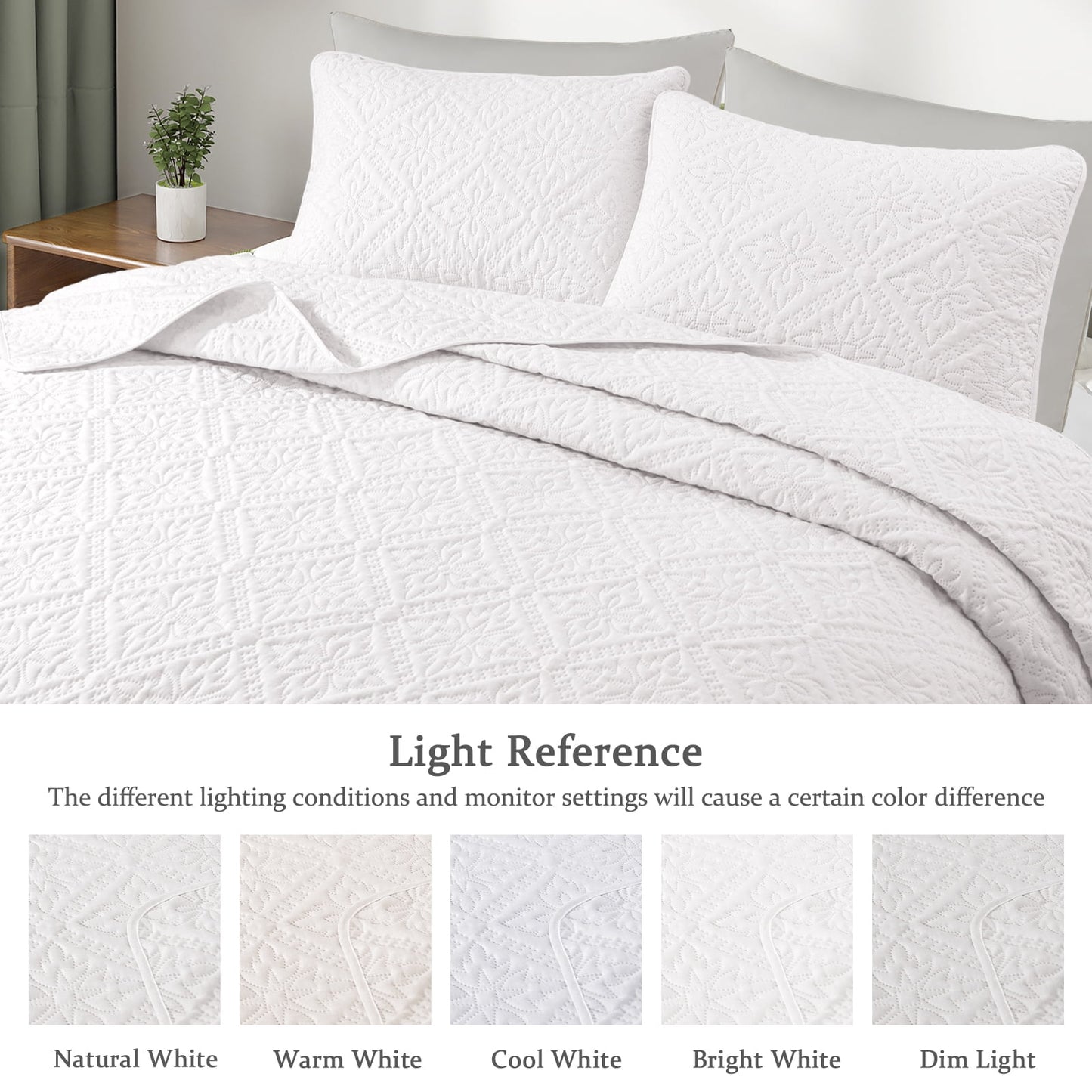 Exclusivo Mezcla King Quilt Bedding Set, Lightweight Soft Bedspreads Coverlets with 2 Pillow Shams, Modern White Oversized Quilts King Size for All Seasons