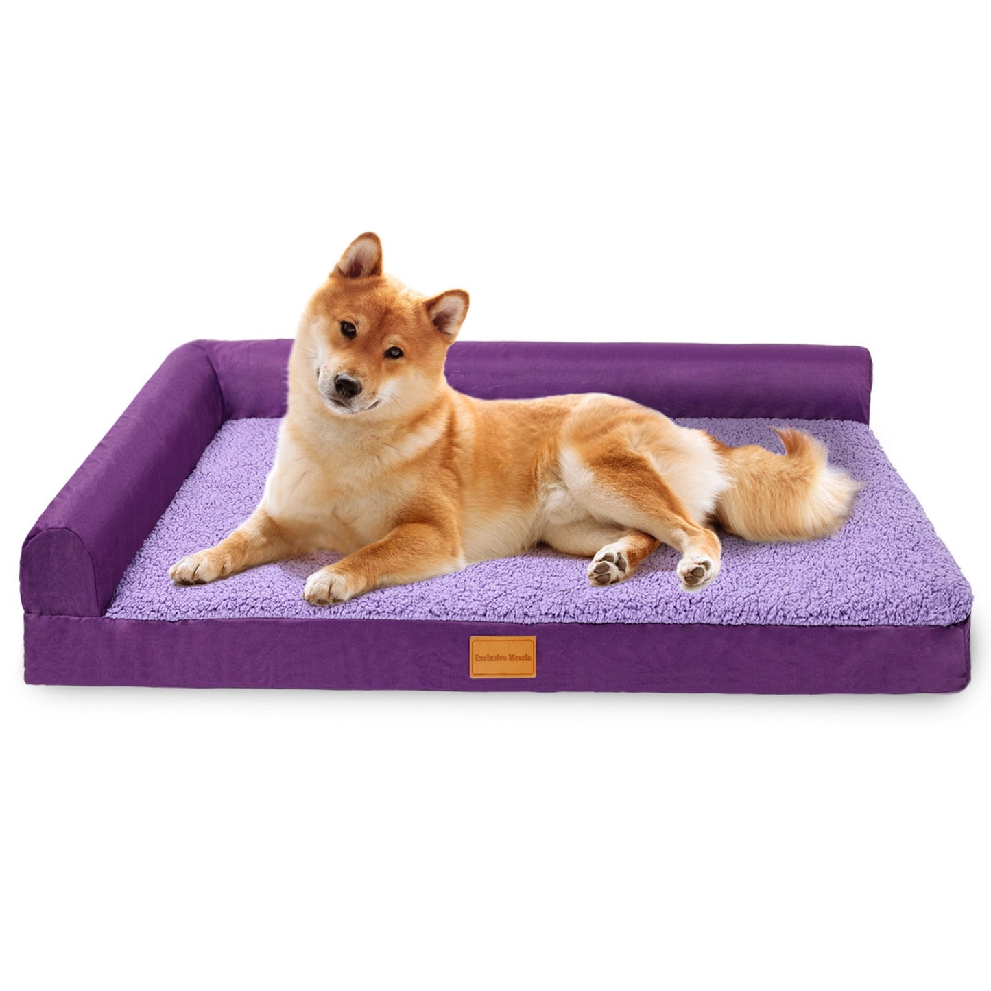 Exclusivo Mezcla Orthopedic Dog Bed for Medium Dogs 36''X24'', L Shaped with Removable Washable Cover, Waterproof Supportive Foam Pet Couch Bed Mat, Purple