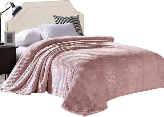 Exclusivo Mezcla Waffle Textured Soft Fleece Blanket, King Size Bed Blanket, Cozy Warm and Lightweight (Dusty Pink, 90x104 inches)