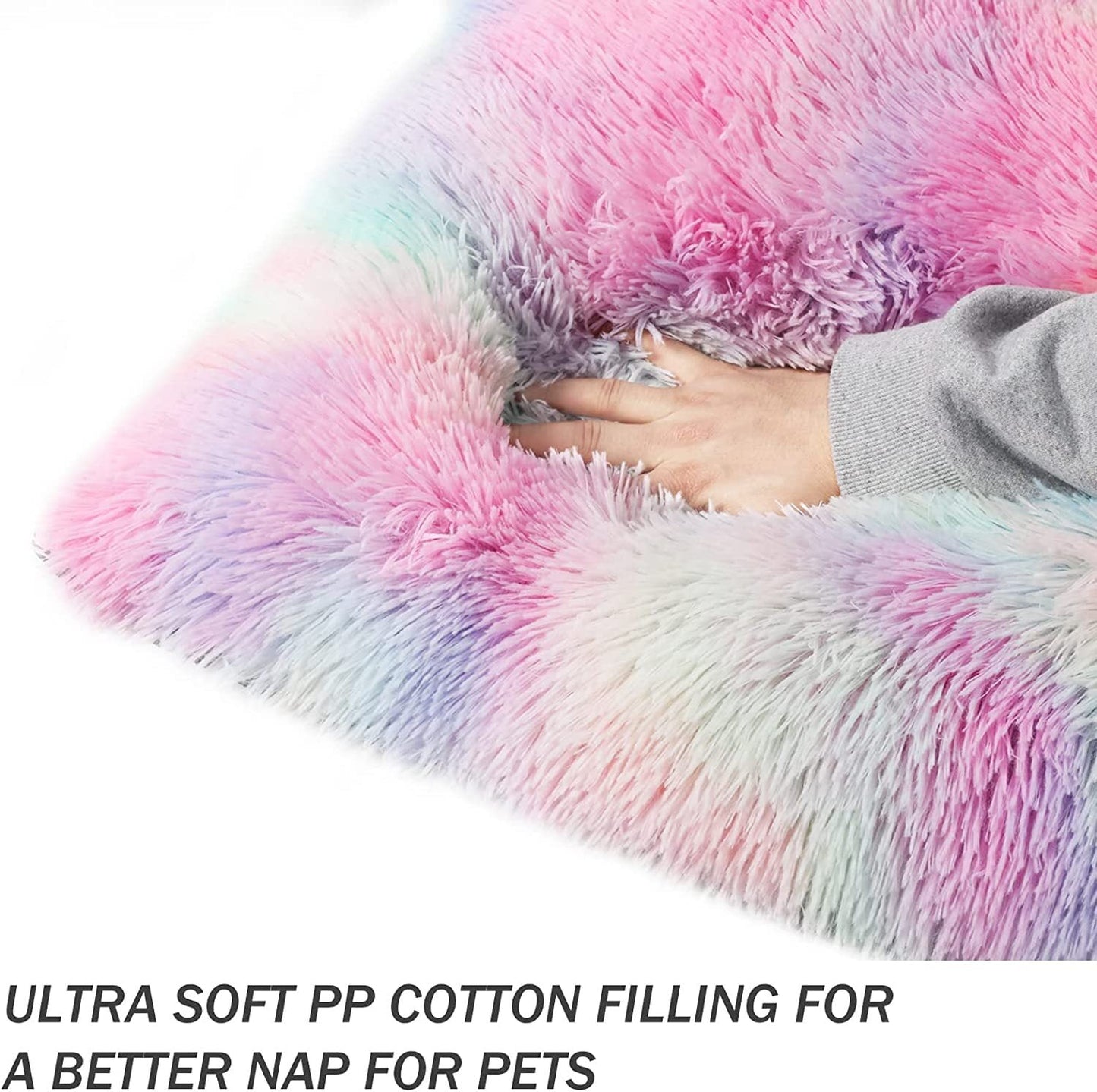 Exclusivo Mezcla Soft Plush Dog Bed Crate Mat for Small Dogs (26*20*4 in), Faux Fur Fluffy Dog Pet Cat Kennel Pad with Anti-Slip Bottom, Machine Washable, Rainbow