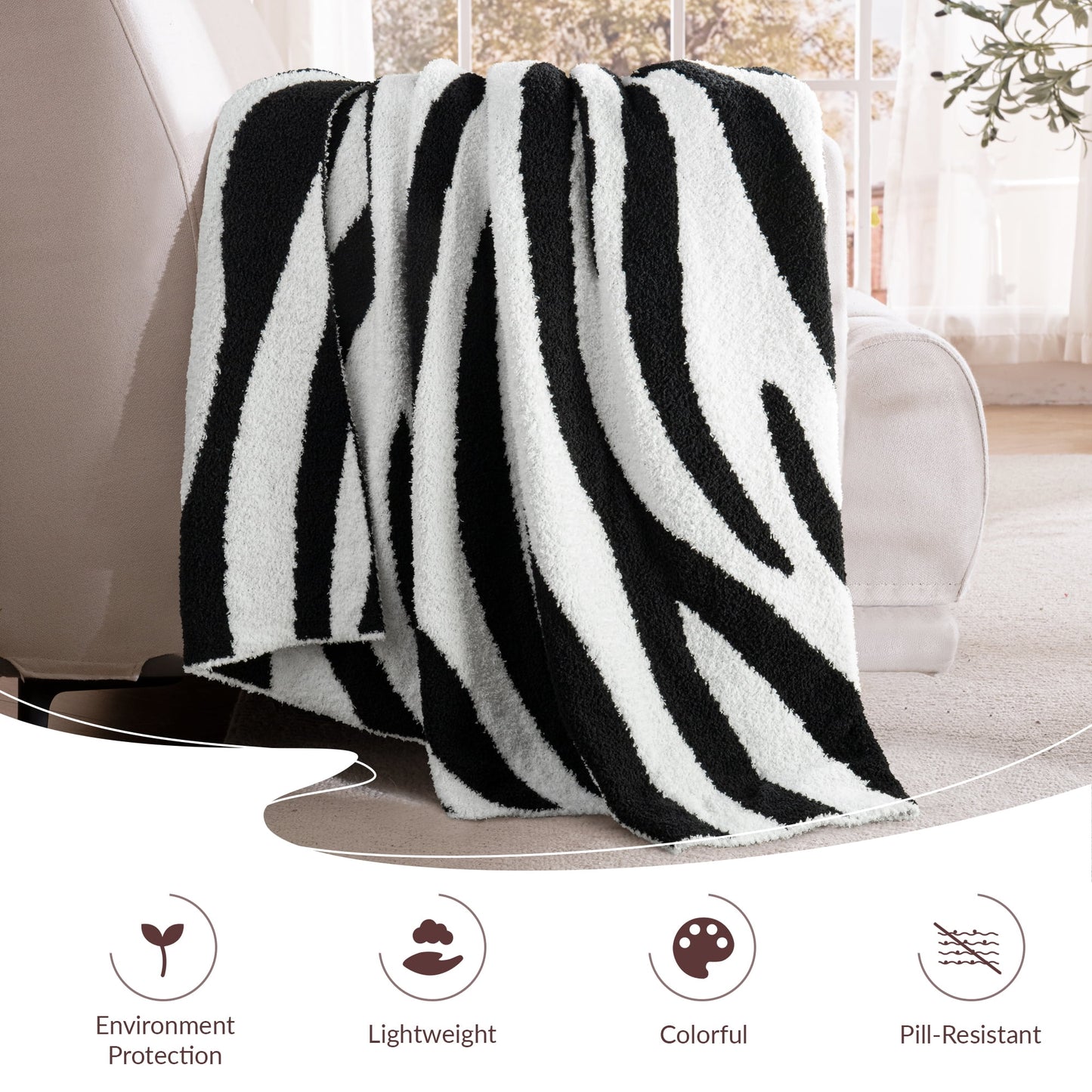 Exclusivo Mezcla Checkered Knit Throw Blanket, Ultra Soft Cozy Fluffy Blankets, Lightweight Fuzzy Plush Throw for Couch and Bed, Black and White, 50"x60"