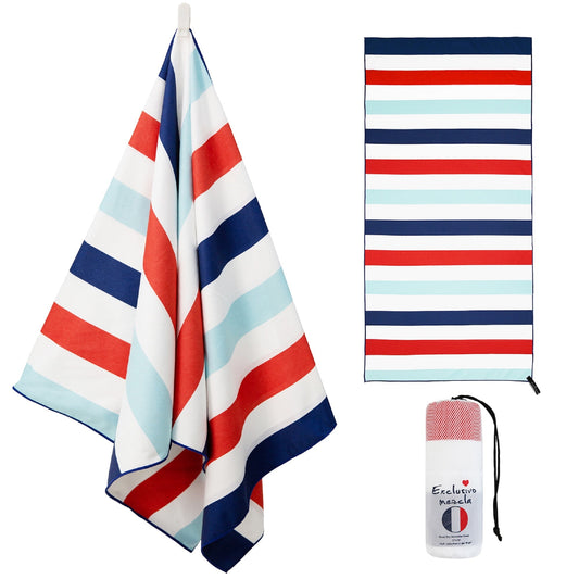 Exclusivo Mezcla Microfiber Quick Dry Beach Towel, Oversized Sand Free Beach Towel for Travel/ Camping/ Sports (Striped Navy, 35"X70") - Super Absorbent, Compact and Lightweight