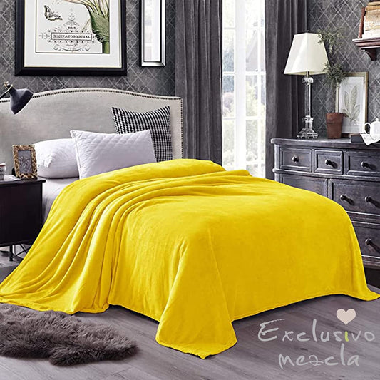 Exclusivo Mezcla Twin Size Flannel Fleece Velvet Plush Bed Blanket as Bedspread/Coverlet/Bed Cover (60" x 80", Yellow) - Soft, Lightweight, Warm and Cozy