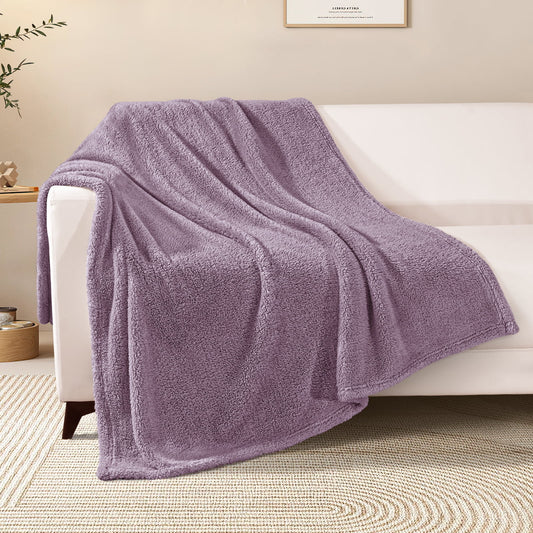 Exclusivo Mezcla Soft Fleece Throw Blanket for Couch, Super Soft Velvet Plush Bed Blanket, Fuzzy Cozy Blankets for All Seasons, 50x60 Inches, Grayish Purple Blanket