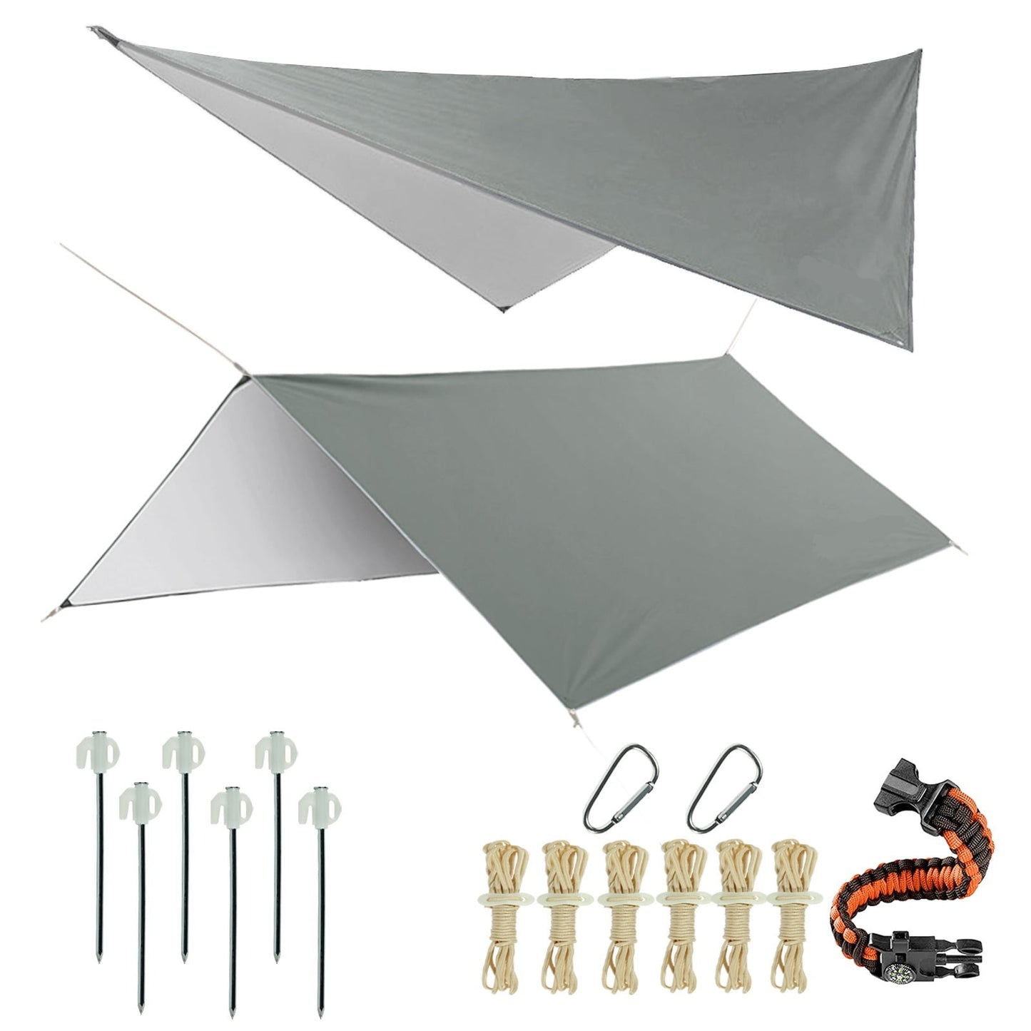 Exclusivo Mezcla Rain Fly Camping Tarp 3000mm+ Ultra Waterproof Resistant Sun Shade Lightweight Hammock Tent Tarp with Multifunctional Camping Accessories (12X10 ft Grey)