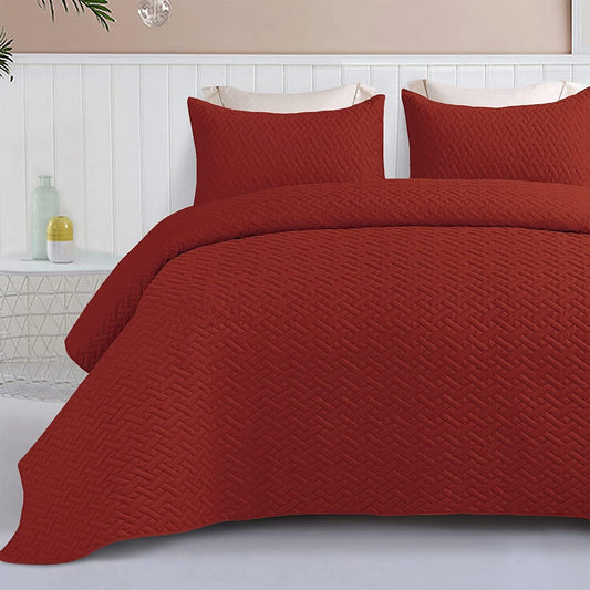 Exclusivo Mezcla 3-Piece Queen Size Quilt Set with Pillow Shams, Basket Quilted Bedspread/Coverlet/Bed Cover(96x90 inches, Red)-Soft, Lightweight and Reversible