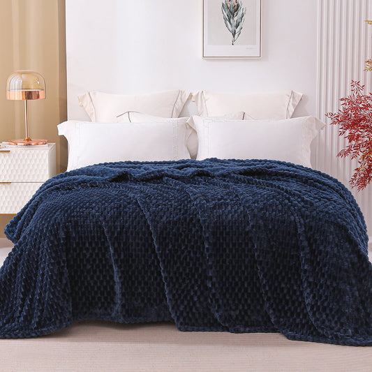 Exclusivo Mezcla King Size Flannel Fleece Blanket, 90x104 Inches Stylish Jacquard Velvet Plush Blanket for Bed, Cozy, Warm, Lightweight and Decorative Navy Blue Blanket