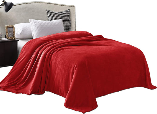 Exclusivo Mezcla Twin Size Flannel Fleece Velvet Plush Bed Blanket as Bedspread/Coverlet/Bed Cover (60" x 80", Red) - Soft, Lightweight, Warm and Cozy