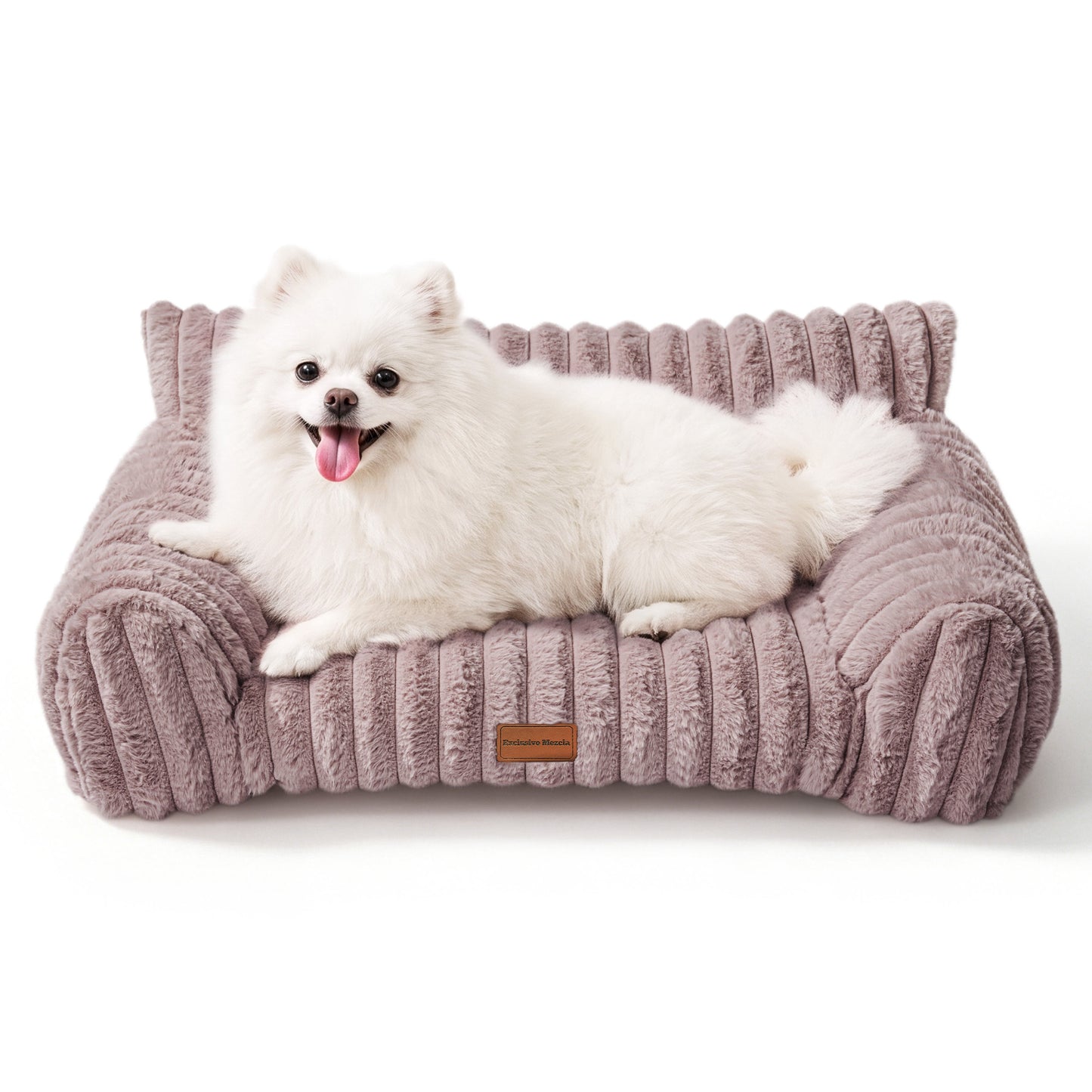 Exclusivo Mezcla Sofa Pet Bed with Raised Backrest for Small Dogs, 20"x16" Cozy Plush Cord Couch Dog Bed, Removable Washable Cover, Brown