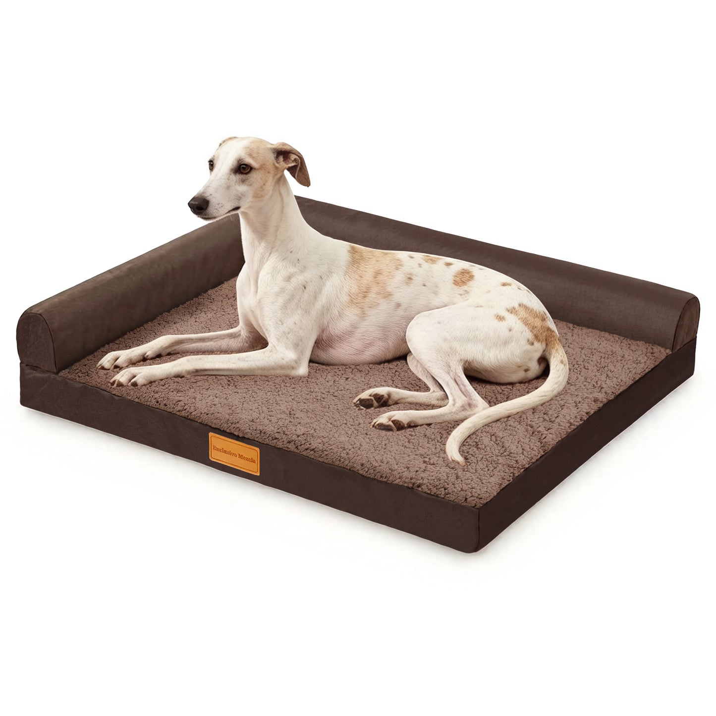 Exclusivo Mezcla L-shaped Pet Couch Bed with Removable and Washable Cover, Orthopedic Dog Bed for Large Dogs with Non-Slip Bottom, 42"X28", Brown