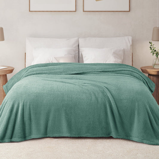 Exclusivo Mezcla King Size Flannel Fleece Blanket, Super Soft Velvet Plush Bed Blanket, Fuzzy Cozy Blankets for All Seasons, 90x104 Inches, Celadon Blanket