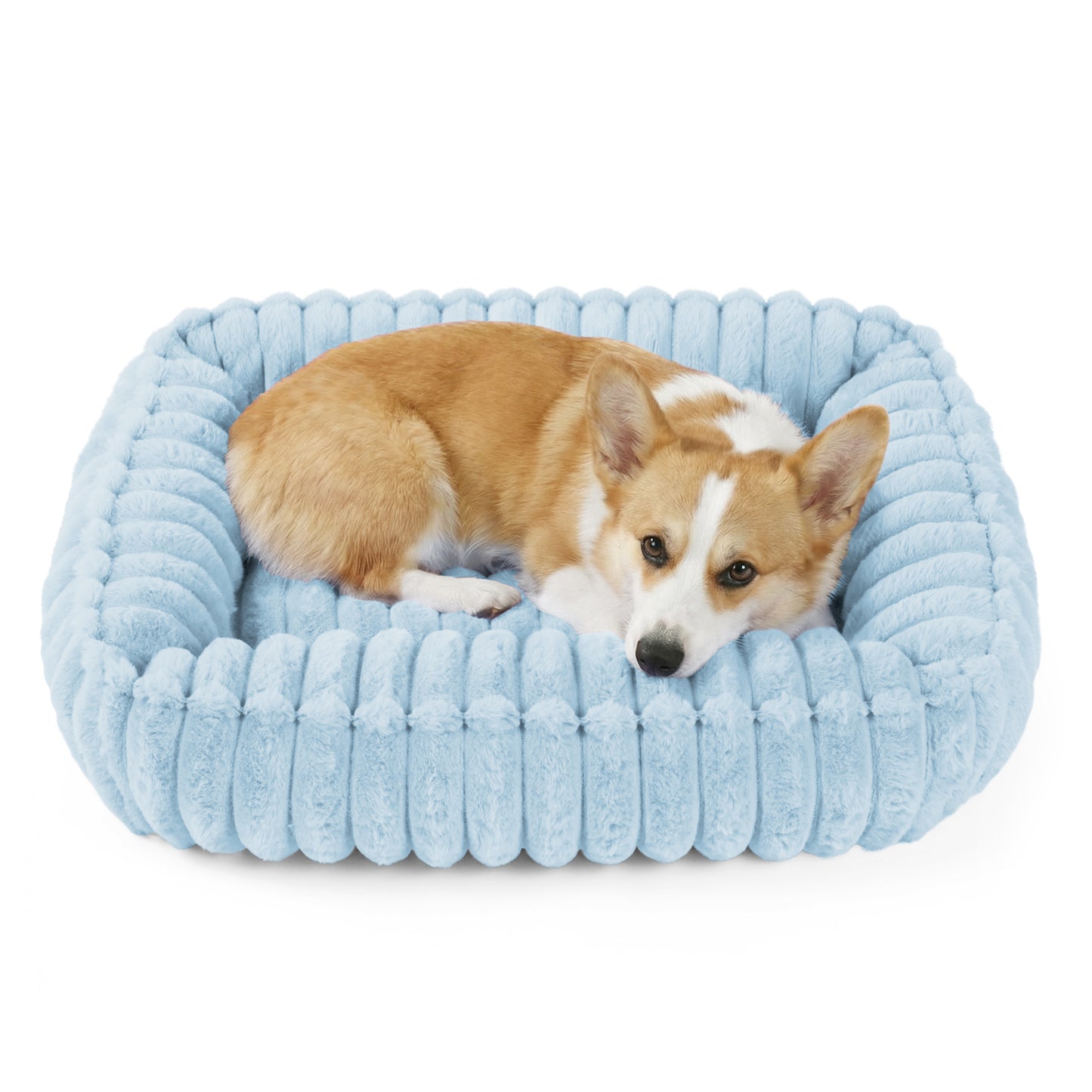 Exclusivo Mezcla Ribbed Plush Cuddler Dog Bed, 24"x20" Calming Pet Bed with Non-Slip Bottom for Medium Dogs, Machine Washable, Blue