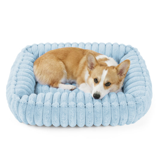 Exclusivo Mezcla Ribbed Plush Cuddler Dog Bed, 24"x20" Calming Pet Bed with Non-Slip Bottom for Medium Dogs, Machine Washable, Blue