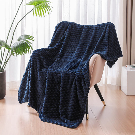 Exclusivo Mezcla Large Soft Fleece Throw Blanket, 50x70 Inches Stylish Jacquard Throw Blanket for Couch, Cozy, Warm, Lightweight and Decorative Navy Blue Blanket