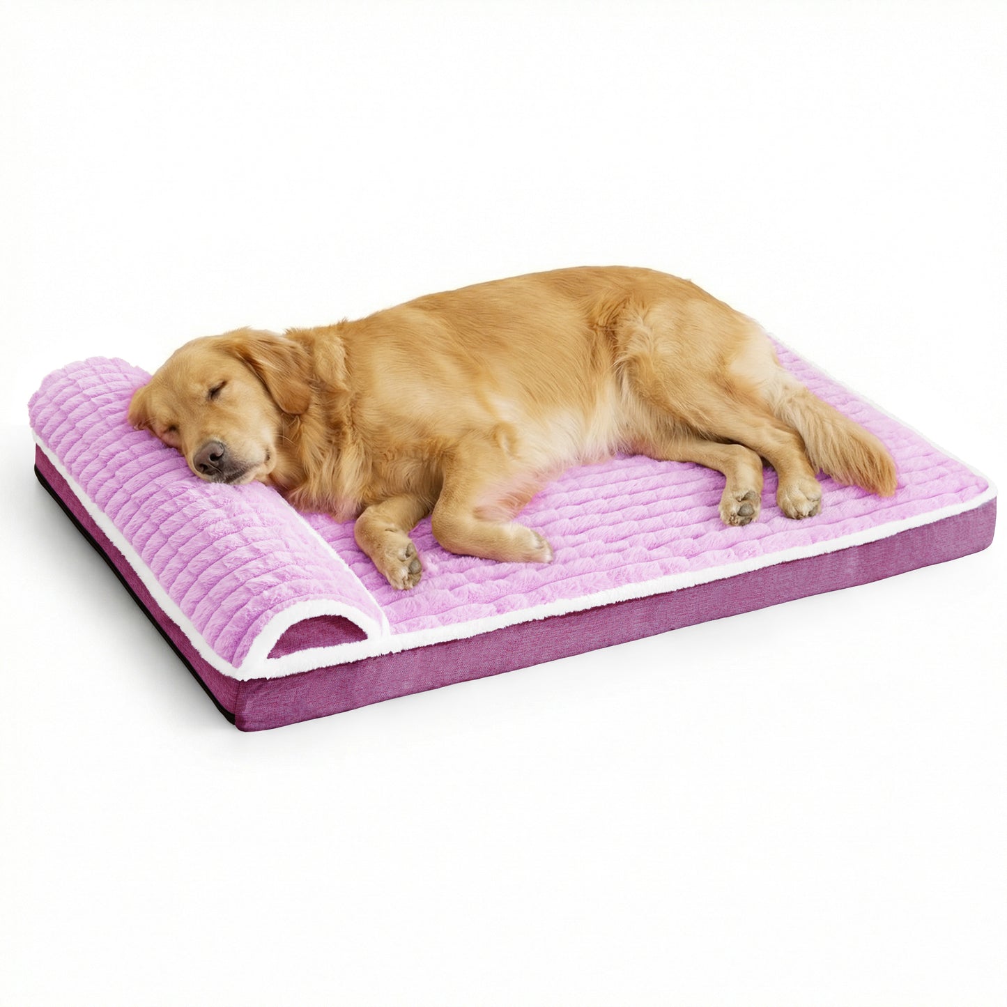 Exclusivo Mezcla Orthopedic Dog Bed with Head Pillow for Large Dogs, Removable and Machine-Washable Cover, 42"X28", Purple