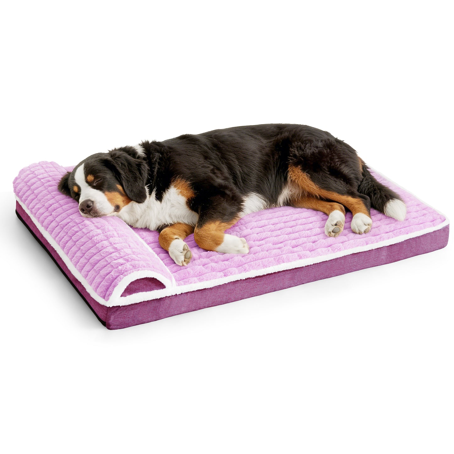 Exclusivo Mezcla Orthopedic Dog Bed with Head Pillow for Extra Large Dogs, Removable and Machine-Washable Cover, 56"X40", Purple