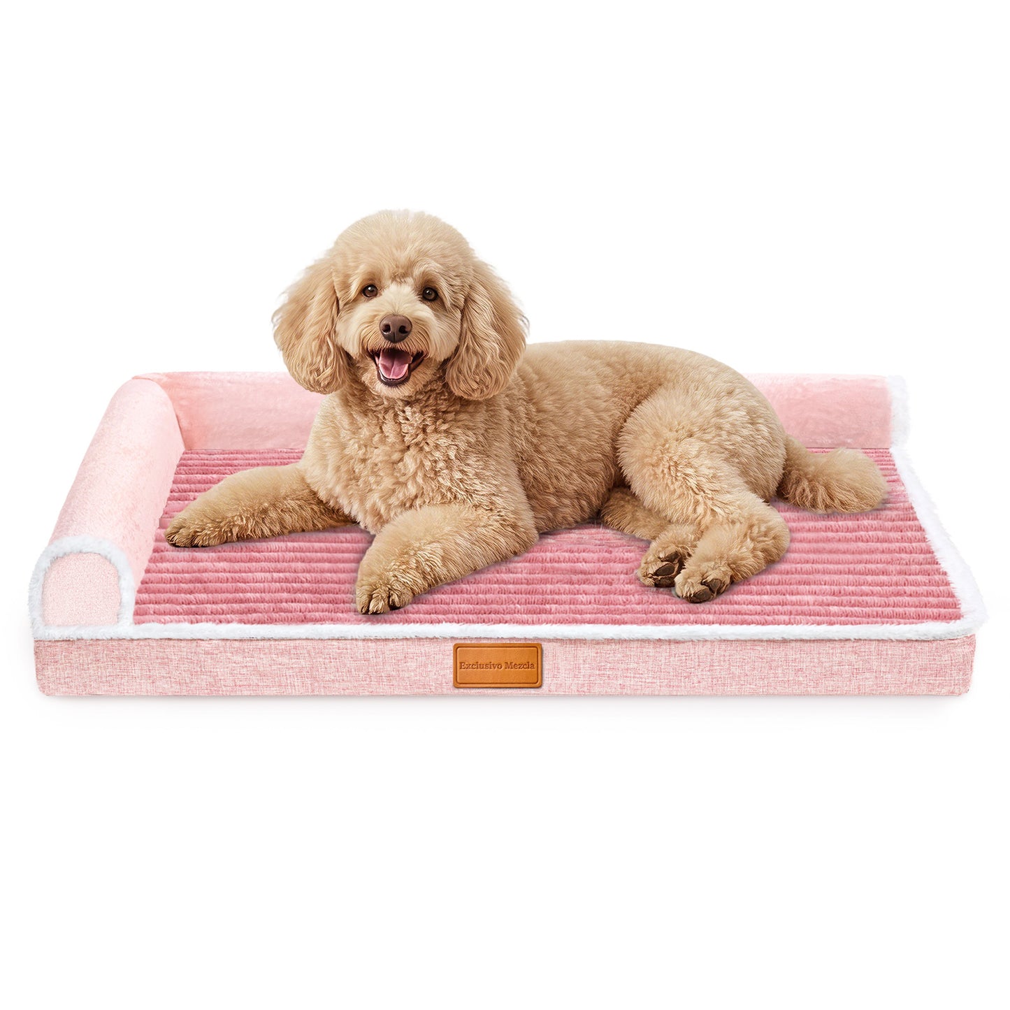 Exclusivo Mezcla Large Orthopedic Dog Bed, Luxury Striped Jacquard Pet Bed Sofa, Waterproof and Washable, 48"×30", Pink