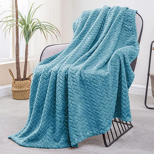 Exclusivo Mezcla Extra Large Flannel Fleece Throw Blanket, 50x70 Inches Leaves Pattern Soft Throw Blanket for Couch, Cozy, Warm, and Lightweight Blanket for Winter, Baby Blue Blanket