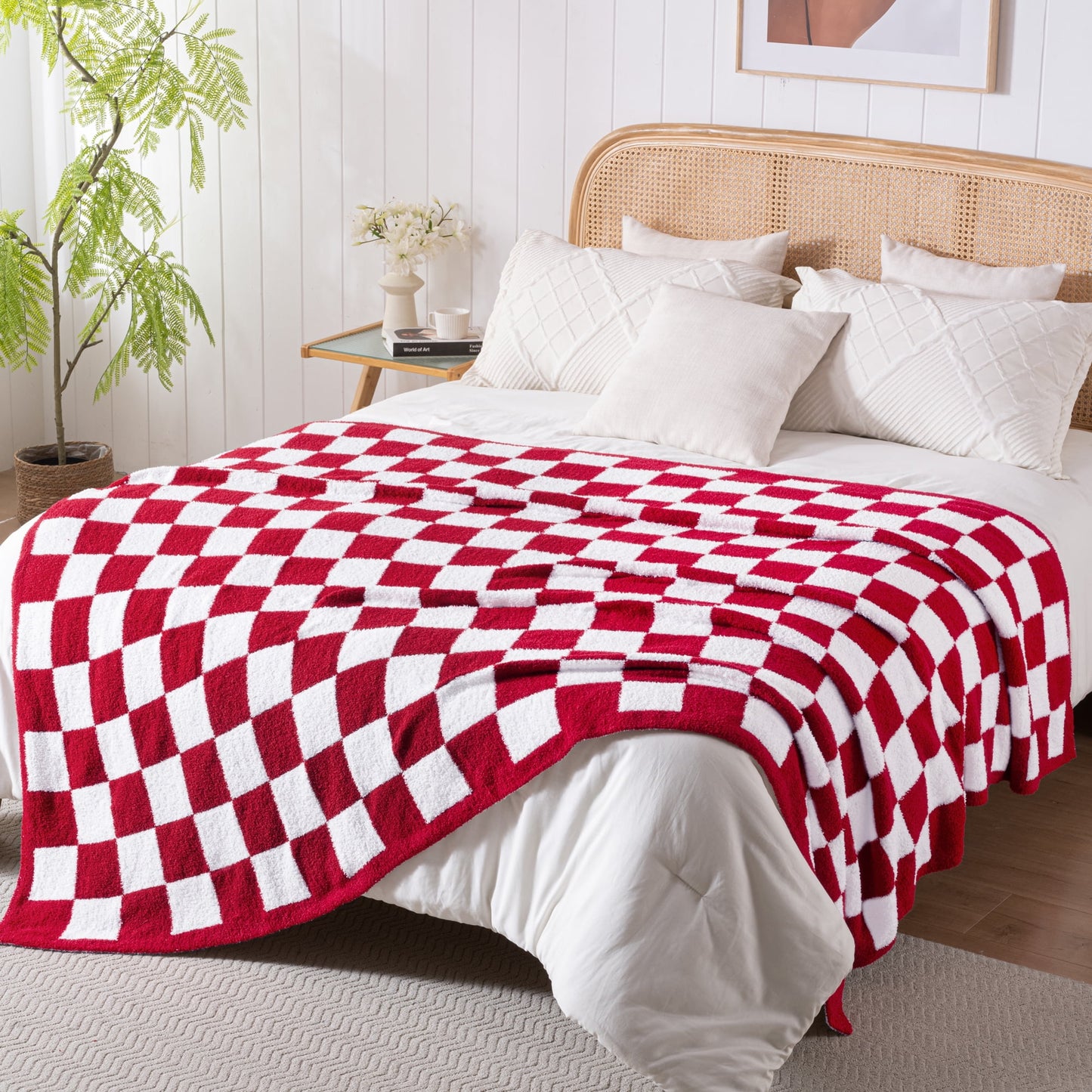Exclusivo Mezcla Checkered Knit Blanket for Bed Twin Size, Ultra Soft ...