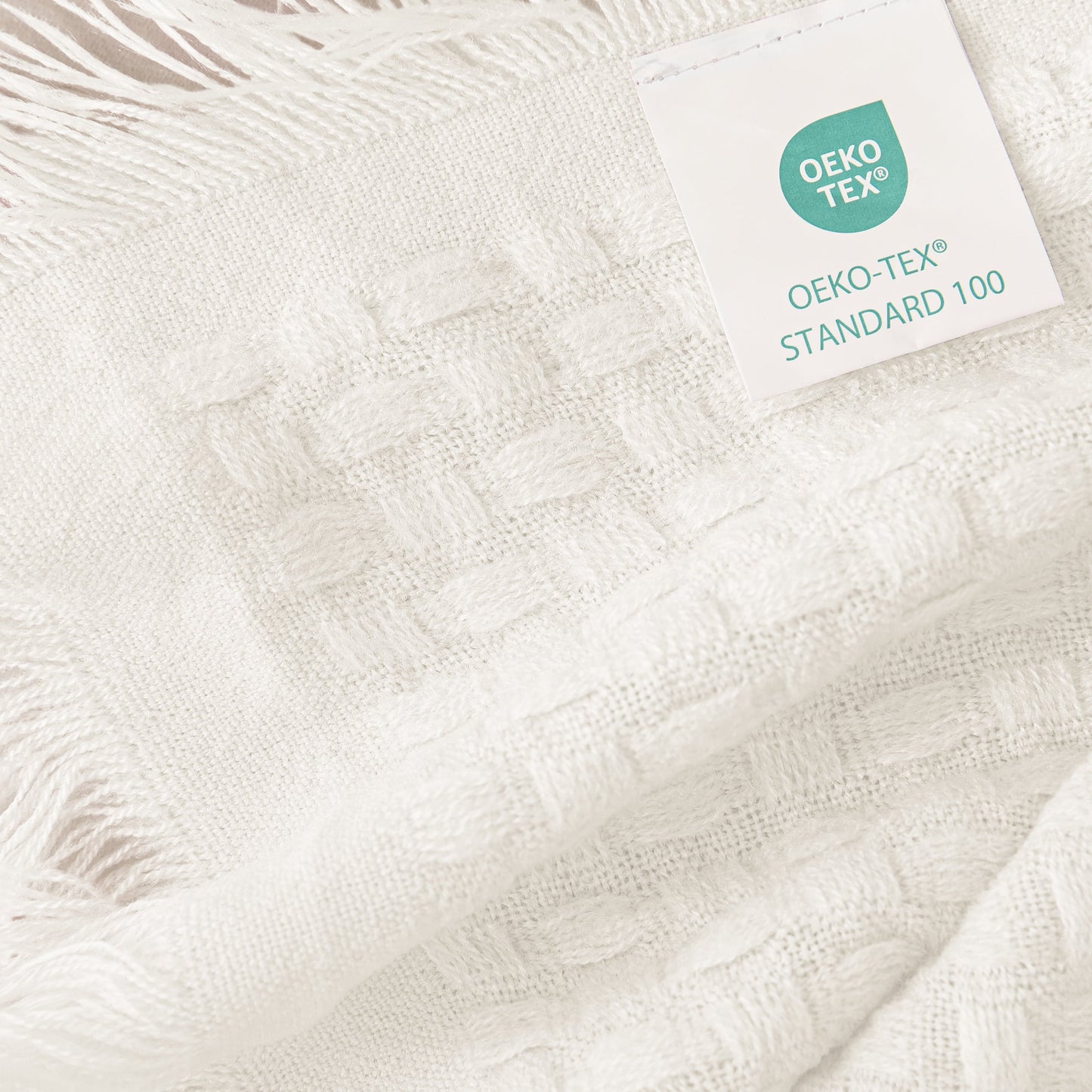Exclusivo Mezcla Knitted Queen Size Blanket with Fringes for Bed, Soft and Warm Textured Blanket for All Season, Lightweight Breathable Living Room Bedding, Ivory, 90??x90??,Exclusivo Mezcla"
