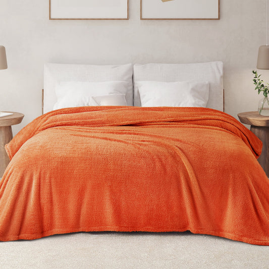Exclusivo Mezcla Queen Size Flannel Fleece Blanket, Super Soft Velvet Plush Bed Blanket, Fuzzy Cozy Blankets for All Seasons, 90x90 Inches, Burnt Orange Blanket