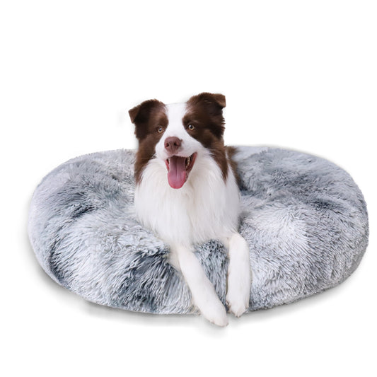 Exclusivo Mezcla Calming Donut Pet Bed for Small Dogs 20", Anti-Anxiety Plush Cozy Warming Dog Bed, Grey