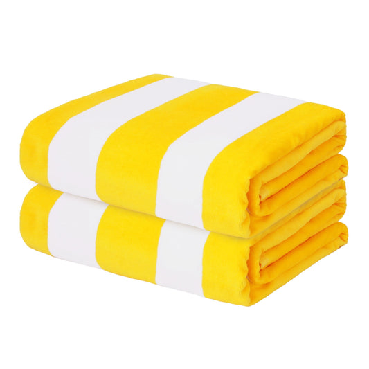 Exclusivo Mezcla 2-Pack Cotton Large Cabana Stripe Beach Towels, Super Absorbent Soft Plush Pool Towel, Bath Towel (Yellow, 30"x60")