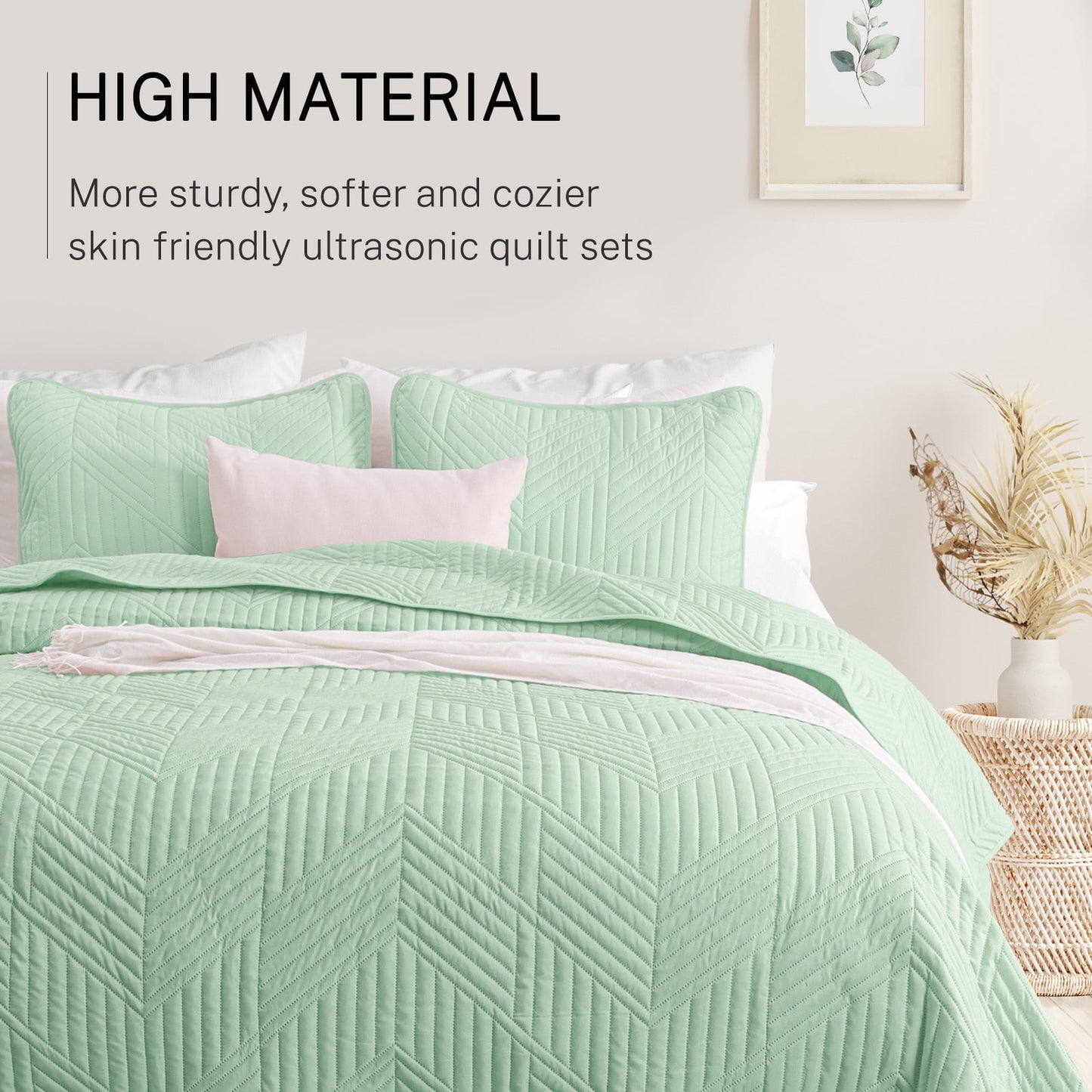 Exclusivo Mezcla California King Quilt Bedding Set, Lightweight Sage Green Oversized King Bedspreads Soft Modern Geometric Coverlet Set for All Seasons (1 Quilt and 2 Pillow Shams)