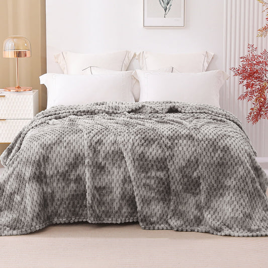 Exclusivo Mezcla Twin Size Soft Fleece Blanket, 60x80 Inches 3D Clouds Stylish Jacquard Velvet Blanket for Bed, Cozy Soft Lightweight for All Season, Tie-dye Grey Blanket