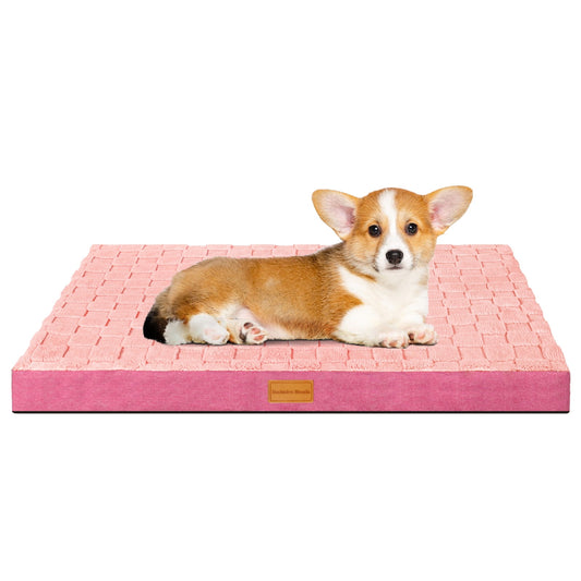 Exclusivo Mezcla Checkered Orthopedic Pet Bed for Medium Dogs 30"X20", Waterproof Removable Washable Cover, Pink