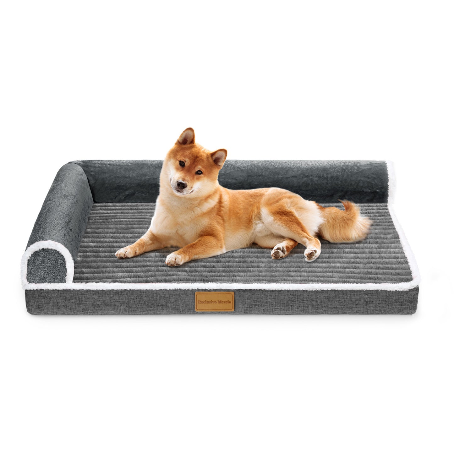 Exclusivo Mezcla Medium Orthopedic Dog Bed, Luxury Striped Jacquard Pet Bed Sofa, Waterproof and Washable, 36"×24", Grey