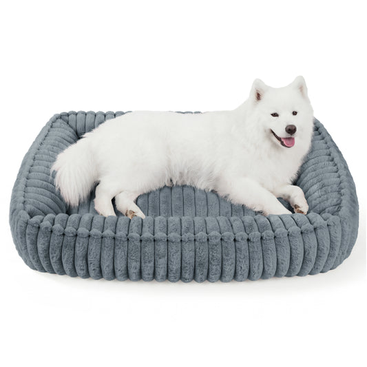 Exclusivo Mezcla Ribbed Plush Cuddler Dog Bed, 36"x28" Calming Pet Bed with Non-Slip Bottom for Large Dogs, Machine Washable, Dark Grey