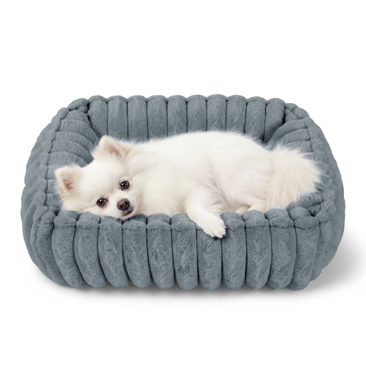 Exclusivo Mezcla Ribbed Plush Cuddler Dog Bed, 20"x16" Calming Pet Bed with Non-Slip Bottom for Small Dogs, Machine Washable, Dark Grey