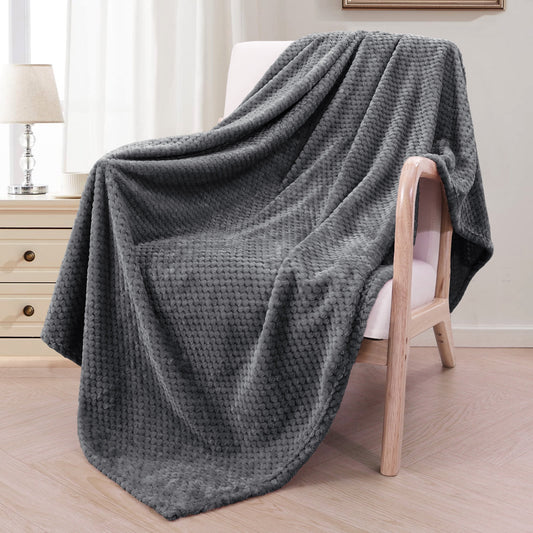 Exclusivo Mezcla Waffle Textured Extra Large Fleece Blanket, Super Soft and Warm Throw Blanket for Couch, Sofa and Bed (Dark Grey, 50x70 inches)-Cozy, Fuzzy and Lightweight