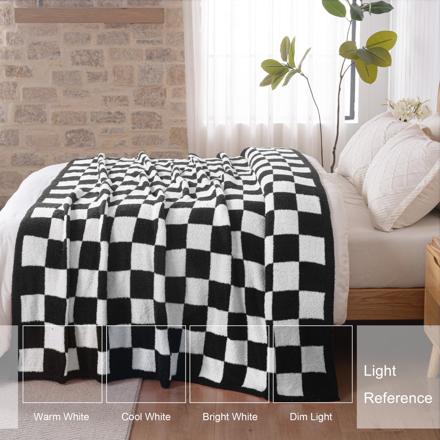 Exclusivo Mezcla Checkered Knit Blanket for Bed Twin Size, Ultra Soft ...