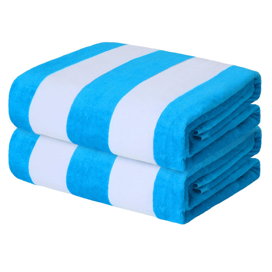 Exclusivo Mezcla 2-Pack Cotton Large Cabana Stripe Beach Towels, Super Absorbent Soft Plush Pool Towel, Bath Towel (Blue, 30"x60")