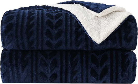 Exclusivo Mezcla 50"x70" Sherpa Fleece Throw Blanket, Reversible Velvet Plush Blankets and Soft Throws for Couch, Sofa, Bed, Super Cozy Thick and Warm, Navy Blue