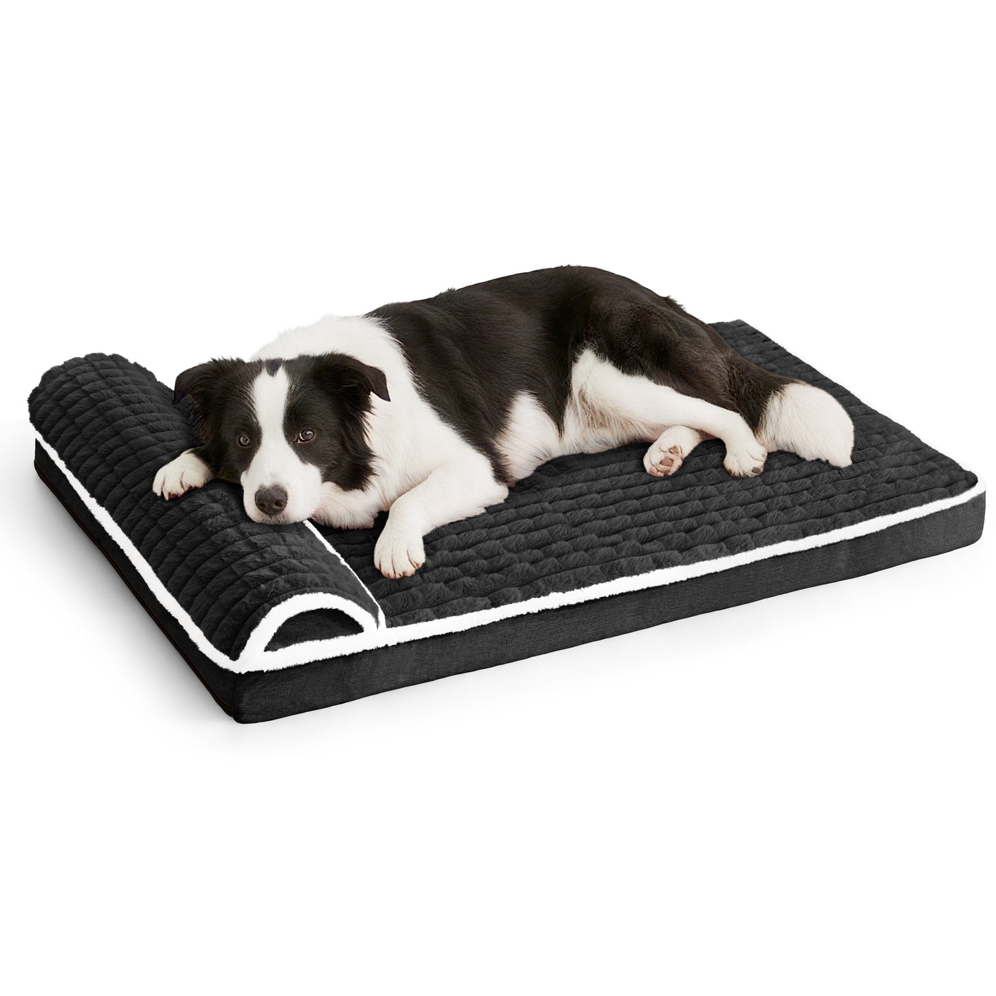 Exclusivo Mezcla Orthopedic Dog Bed with Head Pillow for Large Dogs, Removable and Machine-Washable Cover, 42"X28", Black