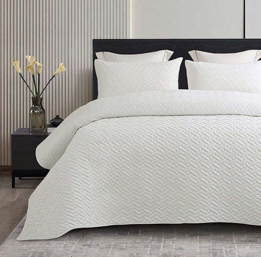 Exclusivo Mezcla 2-Piece Twin Size Quilt Set with One Pillow Sham, Basket Quilted Bedspread/Coverlet/Bed Cover(68x88 inches, White)-Soft, Lightweight and Reversible