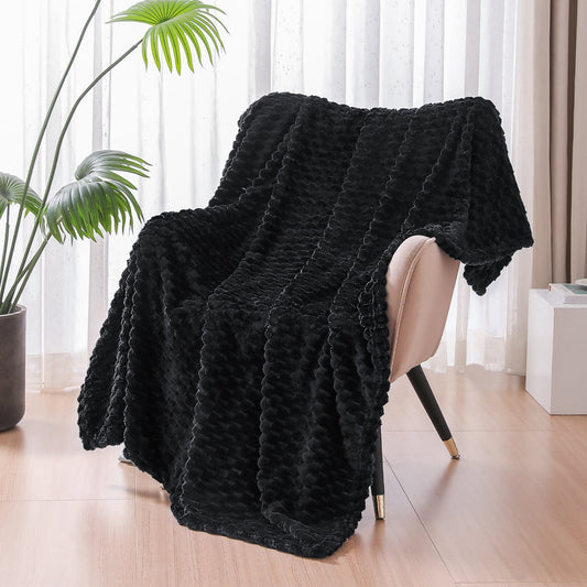 Exclusivo Mezcla Large Soft Fleece Throw Blanket, 50x70 Inches Stylish Jacquard Throw Blanket for Couch, Cozy, Warm, Lightweight and Decorative Black Blanket