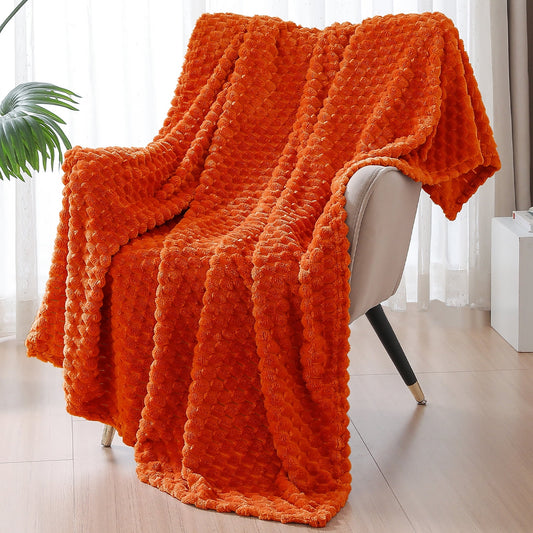 Exclusivo Mezcla Extra Large Soft Fleece Throw Blanket, 50x70 Inches 3D Clouds Stylish Jacquard Throw Blanket for Couch, Cozy Soft Lightweight for All Season, Burnt Orange Blanket