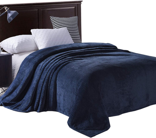 Exclusivo Mezcla Waffle Textured Soft Fleece Blanket, King Size Bed Blanket, Cozy Warm and Lightweight (Navy Blue, 90x104 inches)