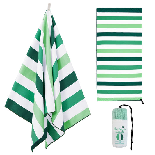 Exclusivo Mezcla Microfiber Quick Dry Beach Towel, Oversized Sand Free Beach Towel for Travel/Camping/Sports (Striped Forest Green, 35"X70") - Super Absorbent, Compact and Lightweight