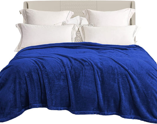 Exclusivo Mezcla Plush Fuzzy Fleece Queen Size Bed Blanket, Super Soft Fluffy and Thick Blankets for Travel Bed and Couch (Cobalt Blue, 90x90 inches)