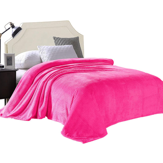 Exclusivo Mezcla Waffle Textured Soft Fleece Blanket, King Size Bed Blanket, Cozy Warm and Lightweight (Hot Pink, 90x104 inches)
