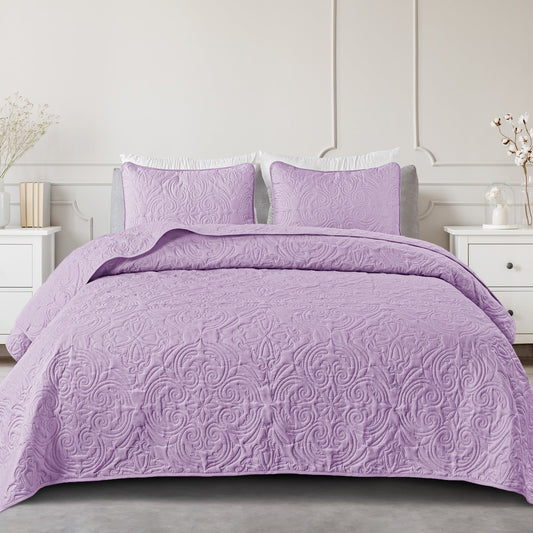 Exclusivo Mezcla Twin Quilt Bedding Set, Lightweight Vintage Twin XL Size Quilts with Pillow Sham, Soft Bedspreads Coverlets for All Seasons, (88"x68", Lilac)