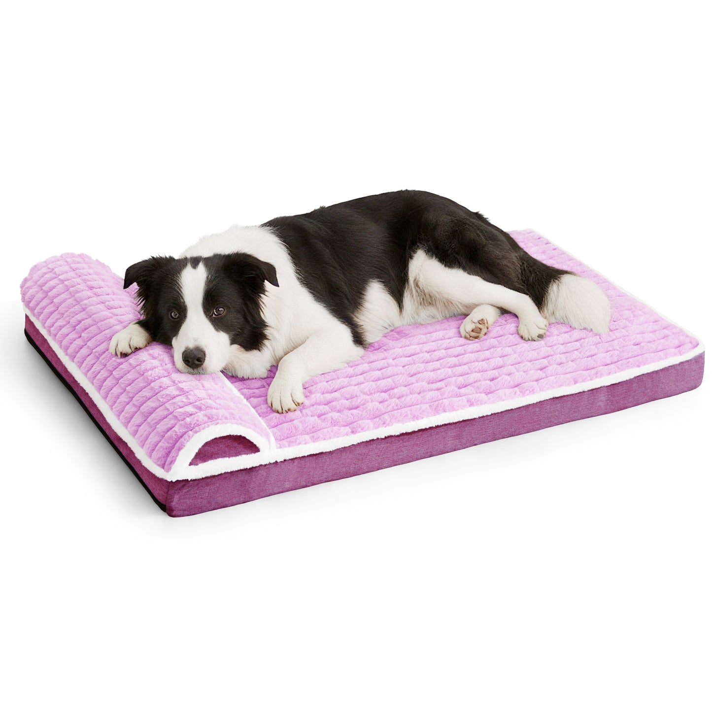 Exclusivo Mezcla Orthopedic Dog Bed with Head Pillow for Large Dogs, Removable and Machine-Washable Cover, 42"X28", Purple