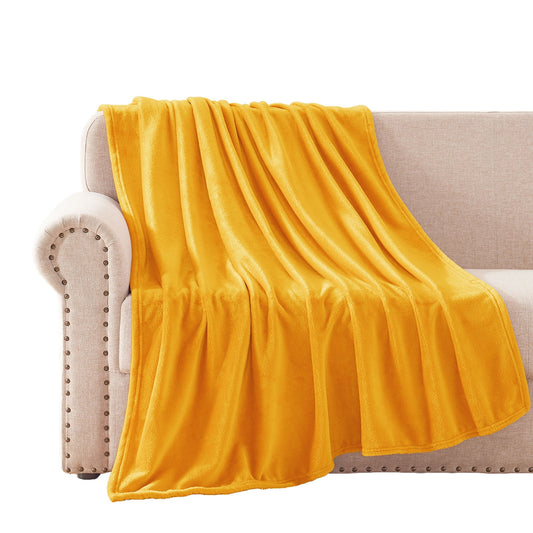 Exclusivo Mezcla Extra Large Fleece Throw Blanket for Couch, Sofa, 300GSM Super Soft and Warm Blankets, Mustard Yellow Throw All Season Use, Cozy, Plush, Lightweight, 50x70 Inches