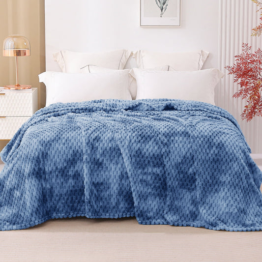 Exclusivo Mezcla Queen Size Flannel Fleece Blanket, 90x90 Inches Stylish Jacquard Velvet Plush Blanket for Bed, Cozy, Warm, Lightweight and Decorative Stone Blue Blanket