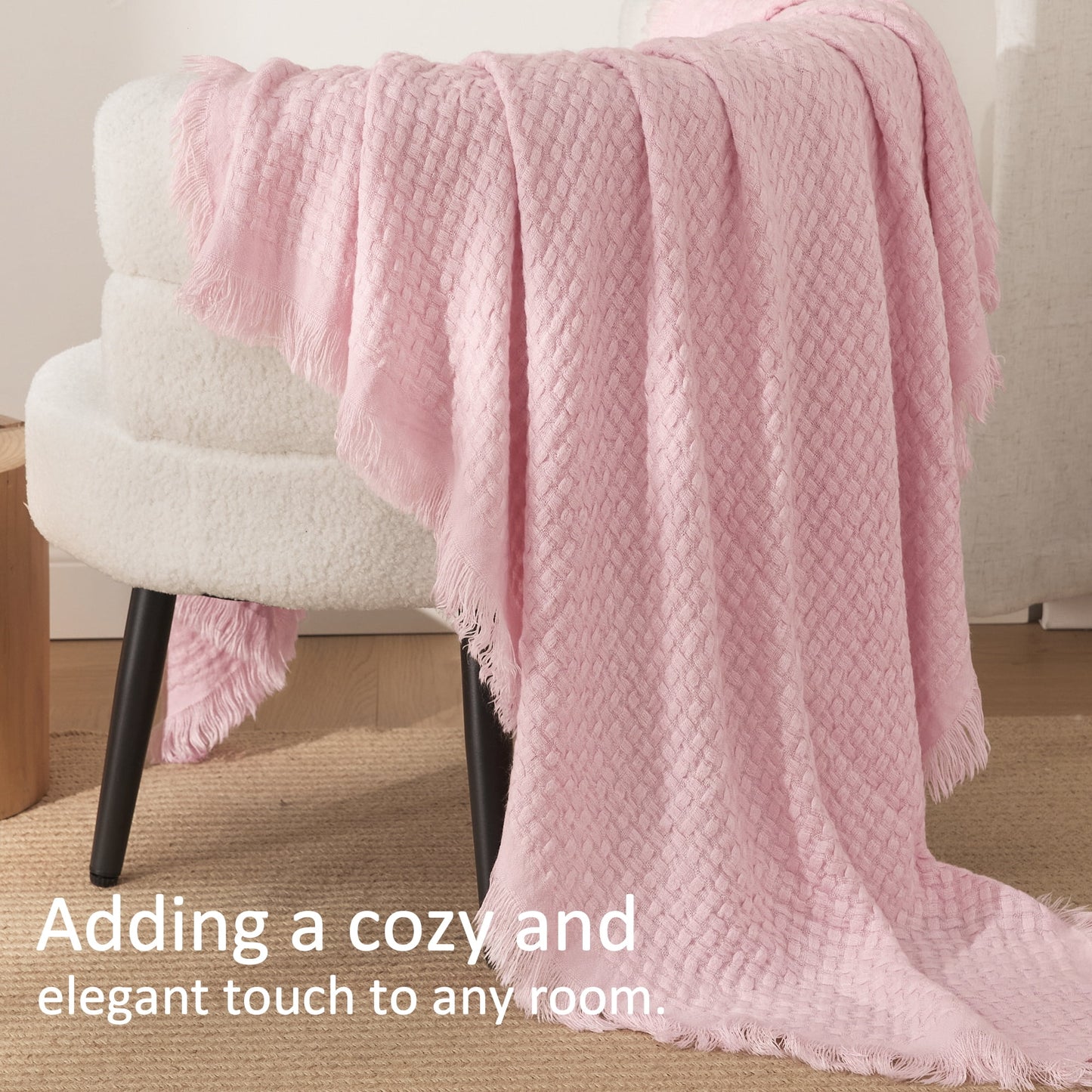 Exclusivo Mezcla Knitted Throw Blanket with Fringes for Couch, Soft and Warm Textured Throw for All Season, Lightweight Breathable Room Decor, Pink, 50??x60??,Exclusivo Mezcla"